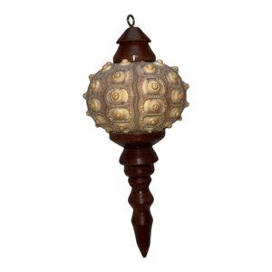 Handcrafted Ornament Turned Wood Black Walnut and Sea Urchin Shell OOAK
